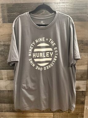 Hurley Men’s Short Sleeve Graphic Tee - Gray with White Logo